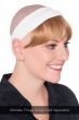Bald cancer patient in headband with detachable bangs attached