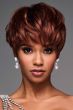 African American woman in a long dark red lace front pixie wig