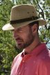 Cool guy in textured khaki fedora hat with brim