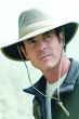 Cool man in khaki fedora safari hat with side ventilation