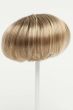 4.25" to 7.5" light blonde straight hair topper on stand