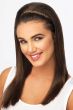 Woman in a light brown double braid headband hairpiece