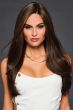 Woman in an extra long dark brown straight lace front wig