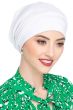 Woman wearing white slouchy style chemo beanie