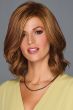 shoulder-length wig with loose barrel curls and side-swept face framing