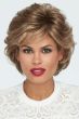 Woman in a long light brown pixie wig