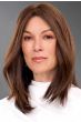 Woman in a 12" straight brown human hair topper for thinning hair