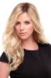 Woman weaving a wavy 18" light blonde wiglet hair topper