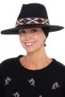 Women's black wool felt festival hat with aztec trim and wide black headband underneath for cancer patients