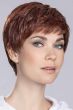 Woman in a dark red lace front pixie wig