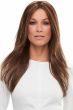 Woman in a large extra long dark brown lace front wig with highlights and textured layers