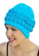 polyester gathered bathing cap in turquoise - vintage swim cap