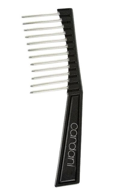 Wide toothed black plastic wig comb with wire bristles