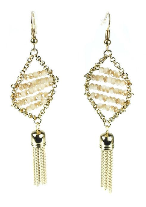 Tassel Drop Gold Plated Earrings with Swarovski Crystal Beads