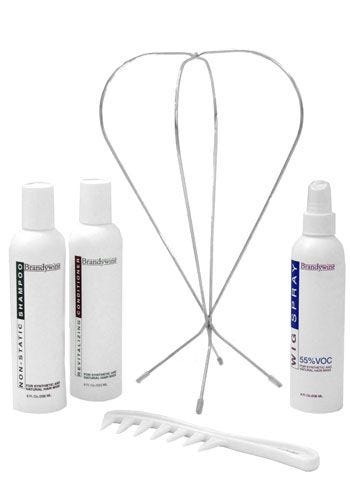 wig care products - shampoo, conditioner, wig stand, wig hairspray