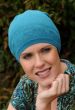 teal chemo cap with cancer ribbons