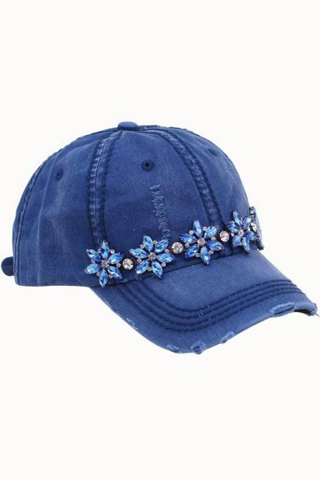 Bejeweled Bling Distressed Baseball Cap | Jeweled Baseball Cap for Women