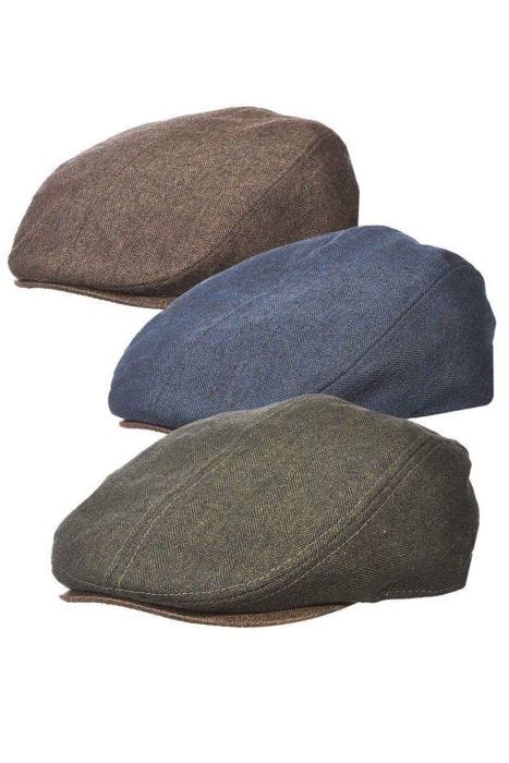 Men's driver caps or flat caps in herringbone fabric