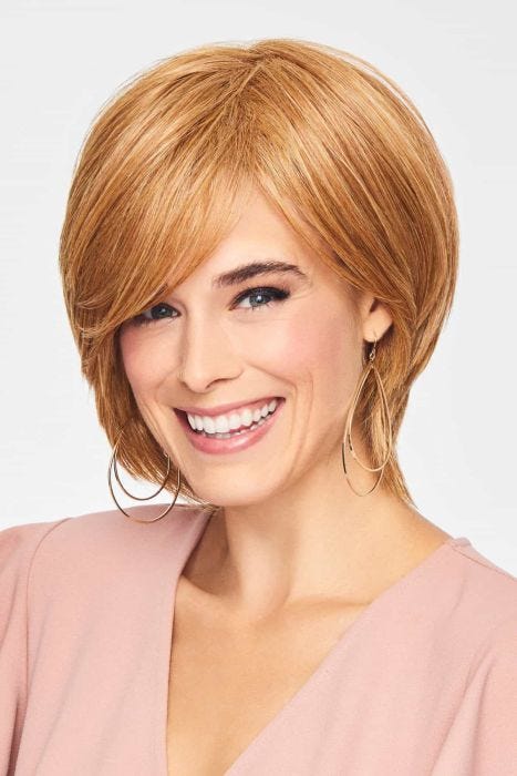 Short layered bob wig with side-swept bangs natural volume and face-framing style chic cut