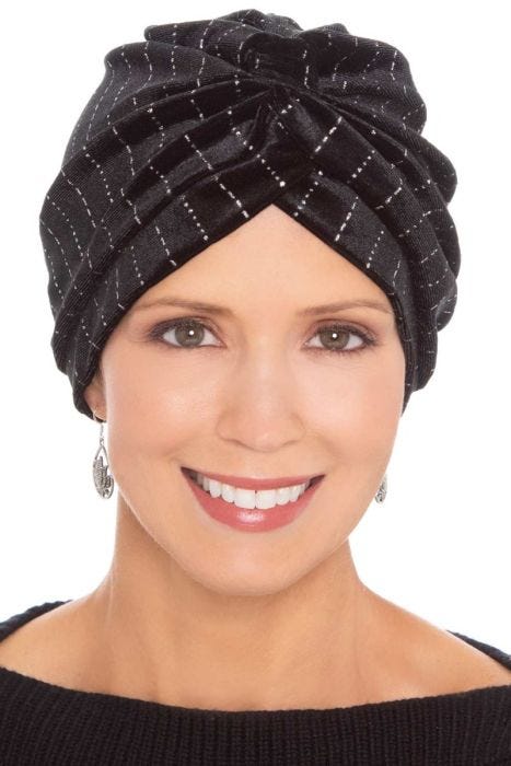 Woman in black velour turban for women