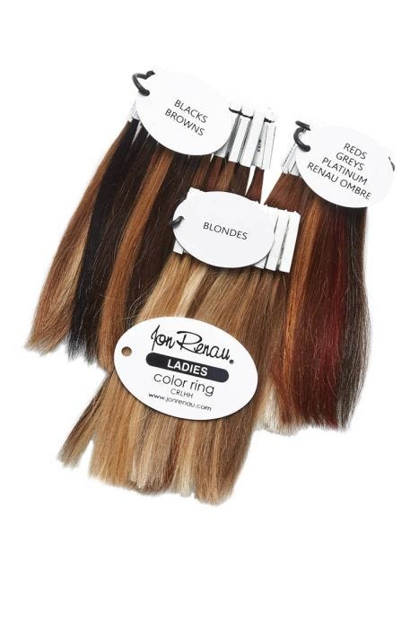 Image showing a collection of all available swatches available in the Jon Renau human hair collection