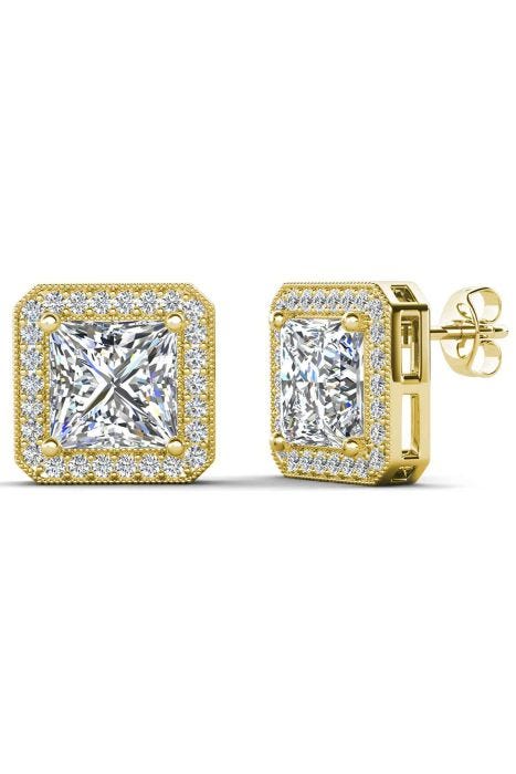 Norah Princess Cut Halo Stud Earrings by Cate & Chloe | Simulated Diamond Crystals