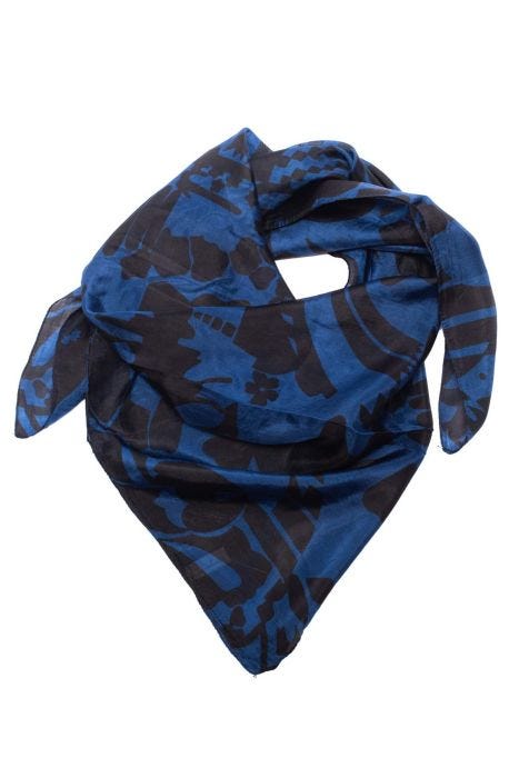 100% Silk Square Scarf | Abstract Silhouette Blue