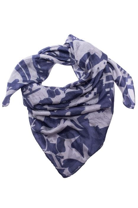 100% Silk Square Scarf | Abstract Silhouette Denim