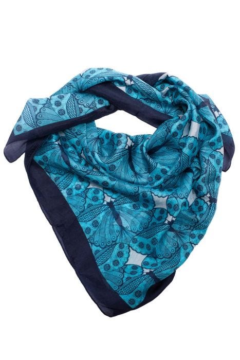 100% Silk Square Scarf | Marine Butterfly