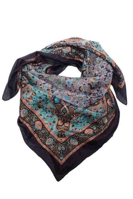 100% Silk Square Scarf | Midnight Coral Paisley
