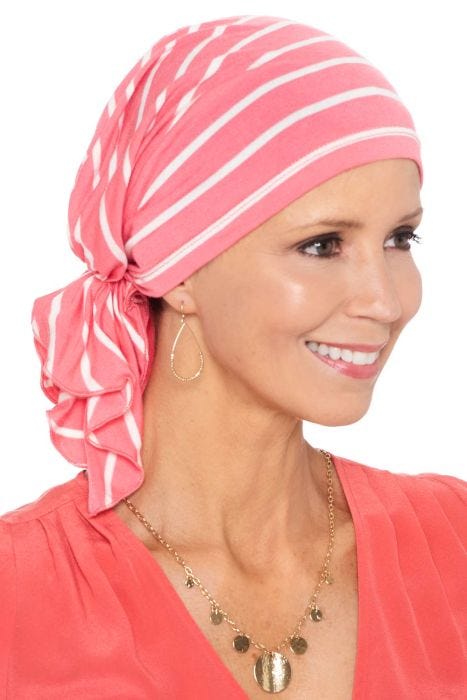 Slip On Slinky Headwrap Pre-Tied Head Scarf | Pink Blush Stripe