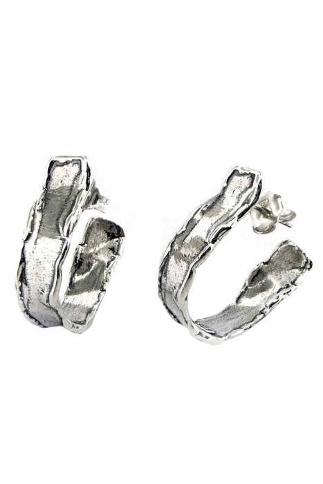 Sterling Silver Wavecrest Oxidized Hoop Earrings |Handmade in Israel