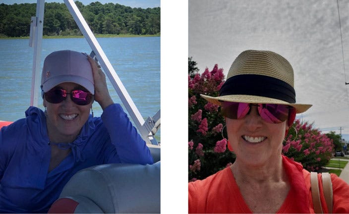 Hollis wearing headwear on weekend getaways during her cancer treatments